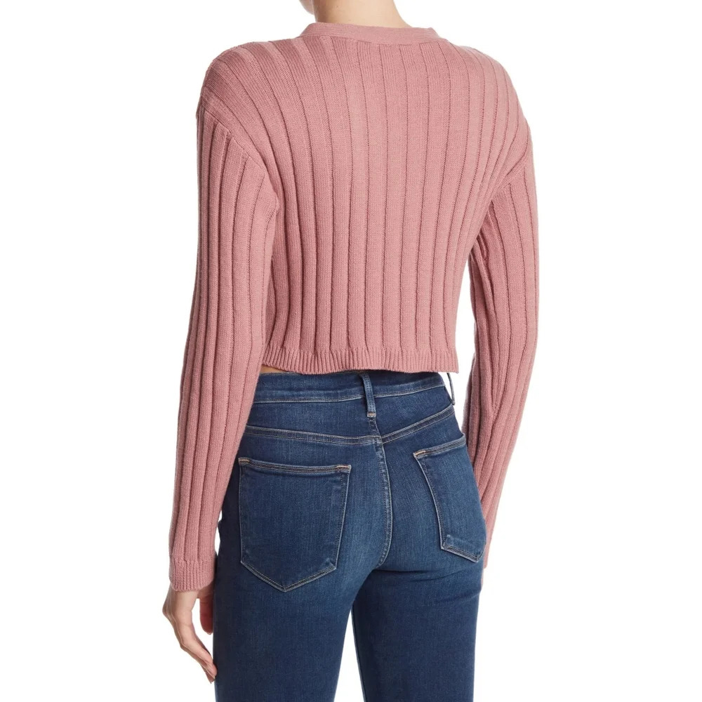 Abound Rib Knit Cropped Cardigan Sweater Dusty Rose Pink Medium NWT - Picture 2 of 5